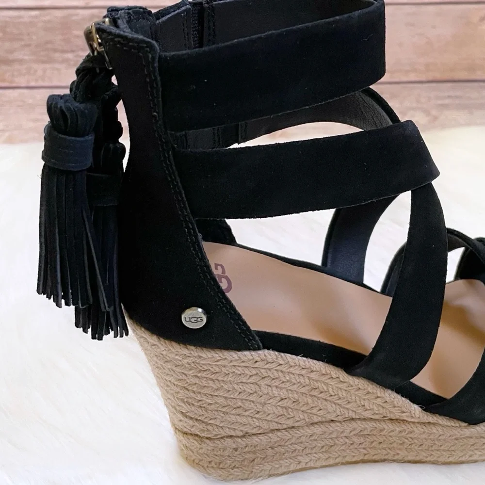 UGG Raquel Black Espadrille Platform Wedge Sandals - Picture 6 of 8